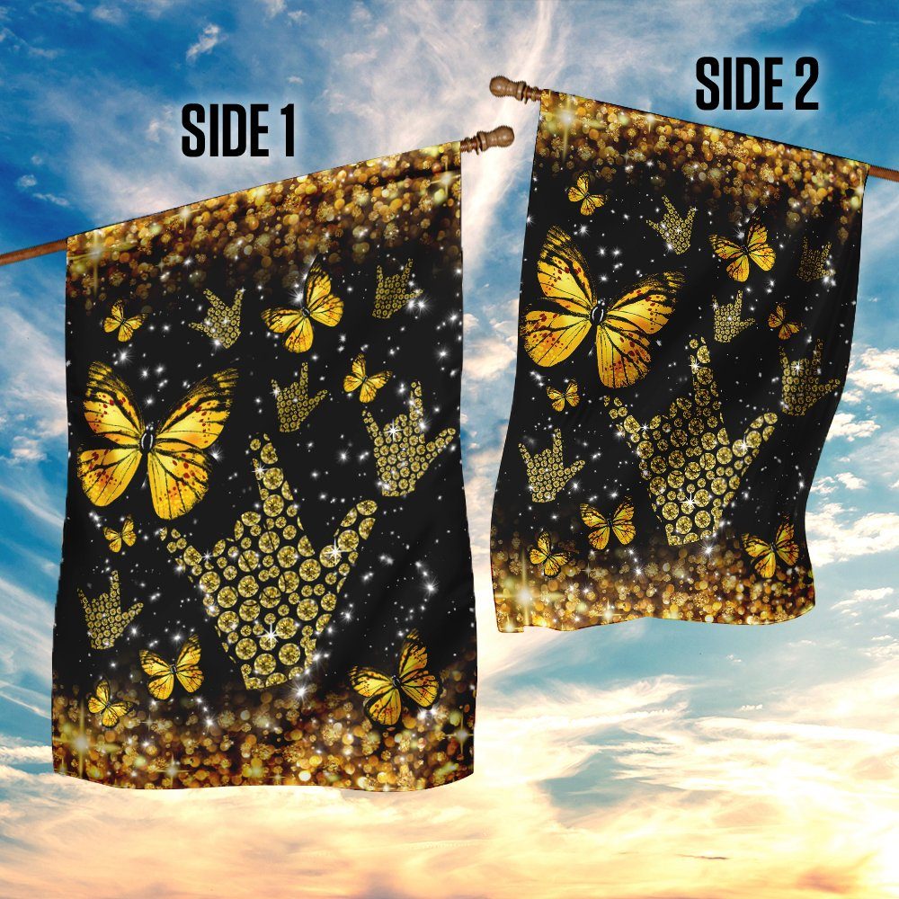 Diamond ILY Sign Language Butterfly Flag Diamond ILY Sign Language Butterfly Flag