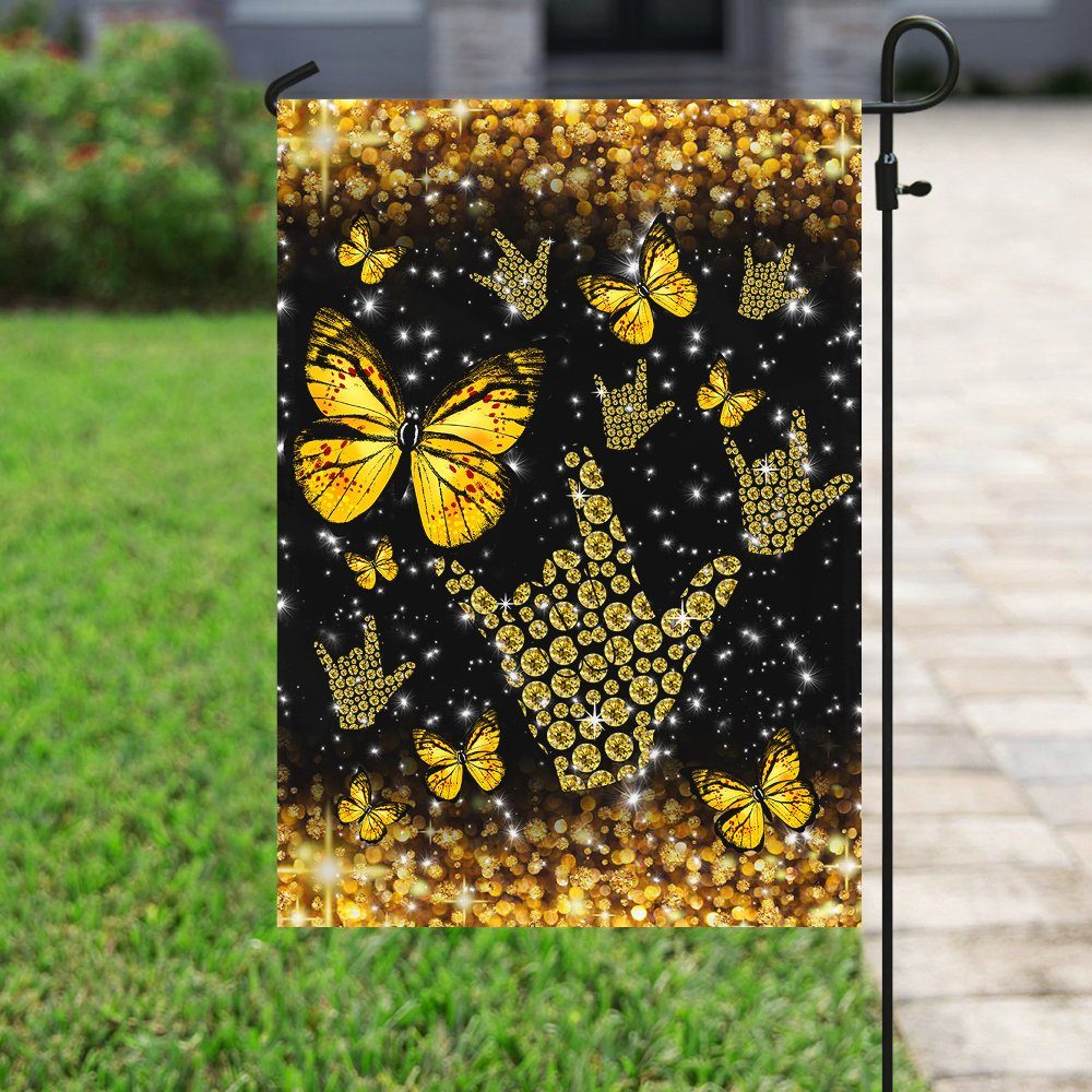 Diamond ILY Sign Language Butterfly Flag Diamond ILY Sign Language Butterfly Flag