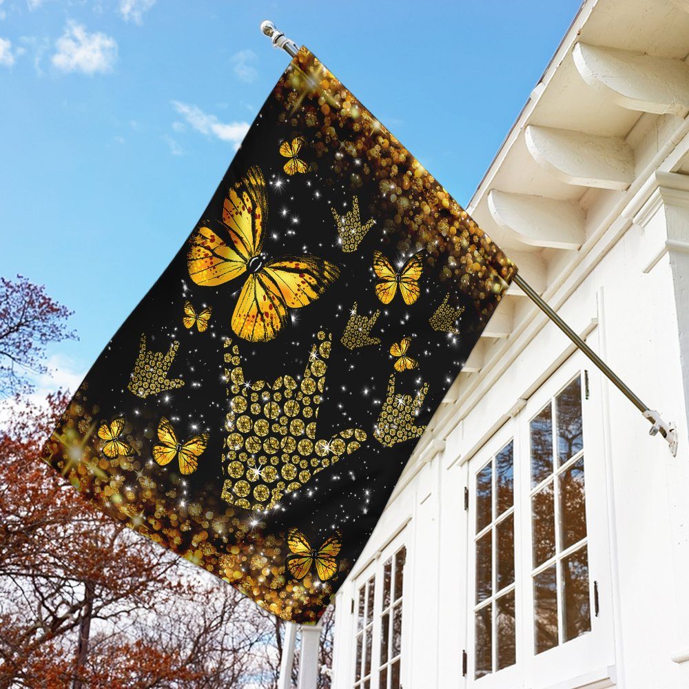 Diamond ILY Sign Language Butterfly Flag Diamond ILY Sign Language Butterfly Flag