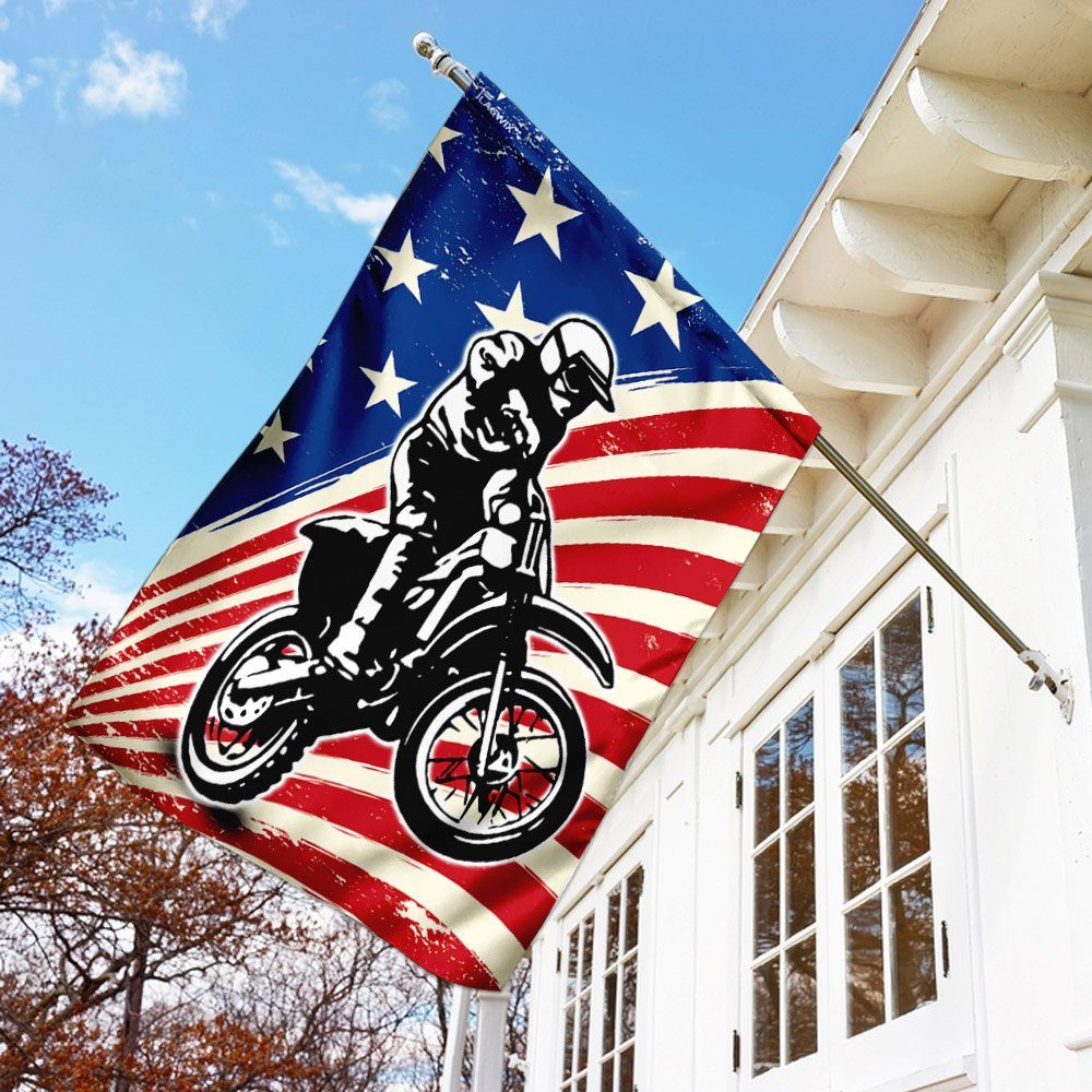 Dirt Bike Racing American U.S. Flag