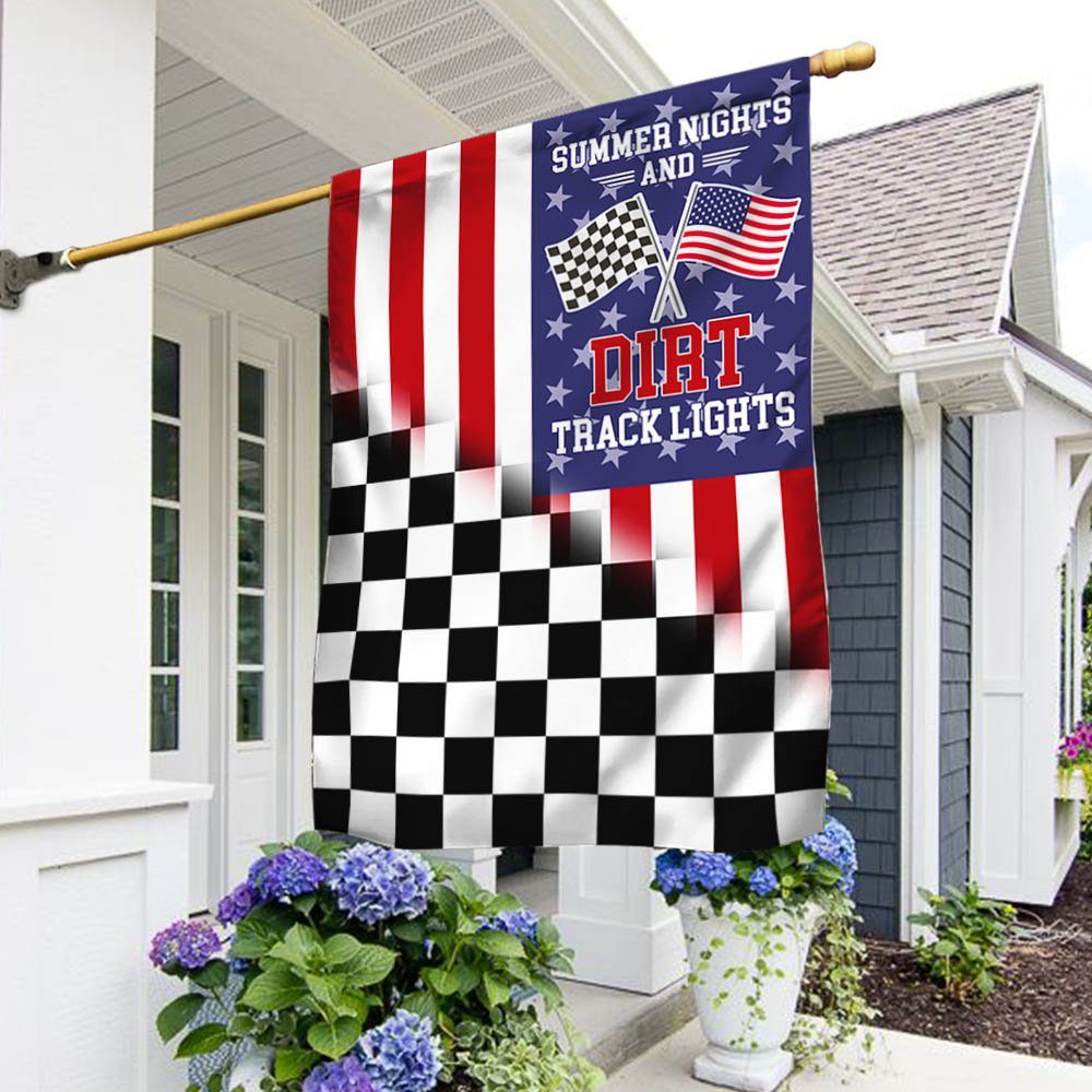 Dirt Track Racing Checkered Racing American Flag Summer Nights and Dirt Track Lights Flag MLN1561F