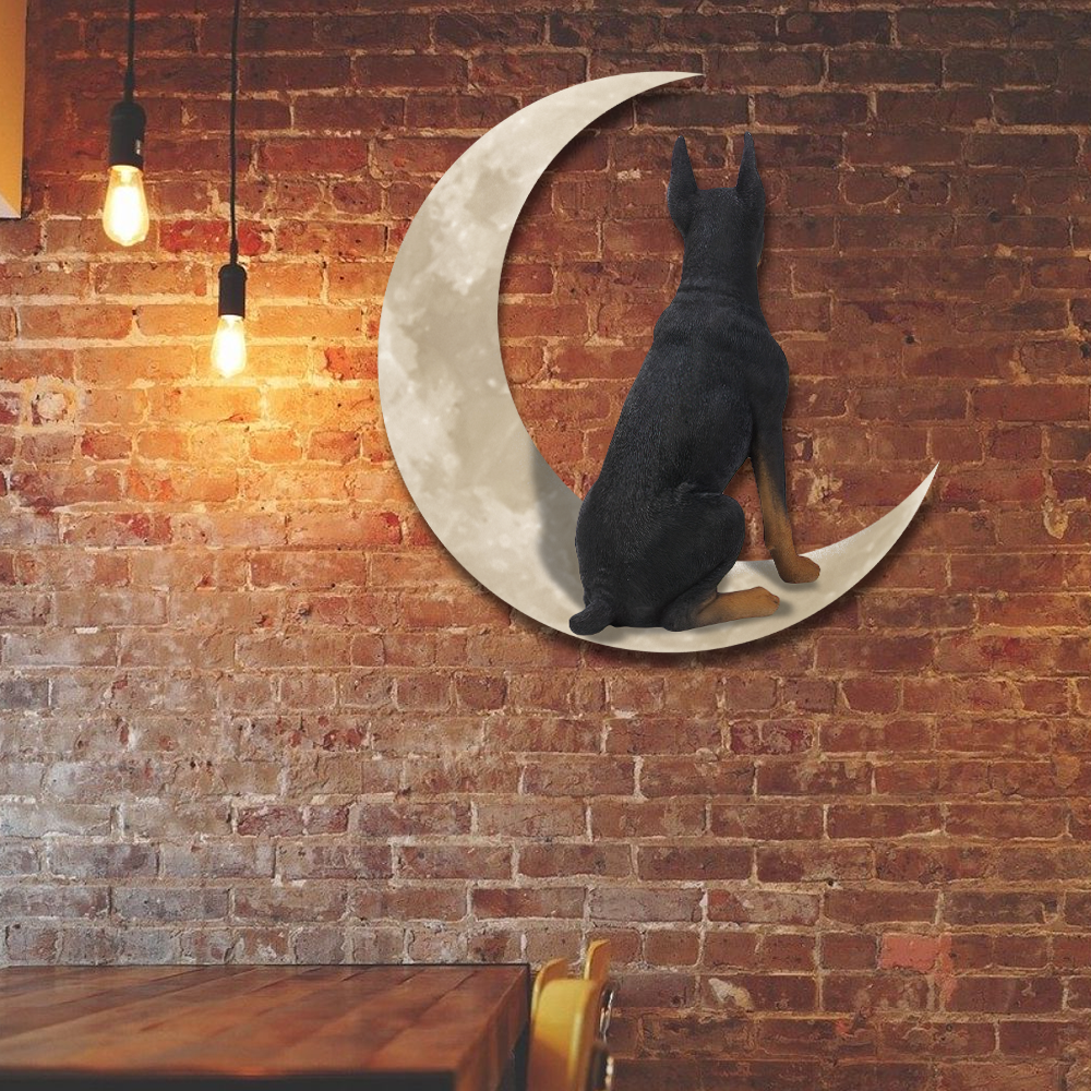 Doberman Pinscher Dog And Moon Hanging Metal Sign QNK879MSv8