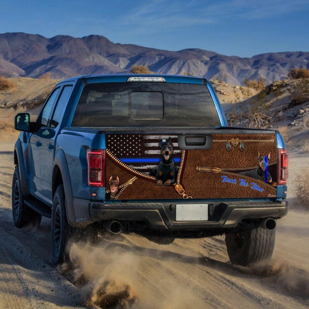 Dobermann Back The Blue Truck Tailgate Decal Sticker Wrap
