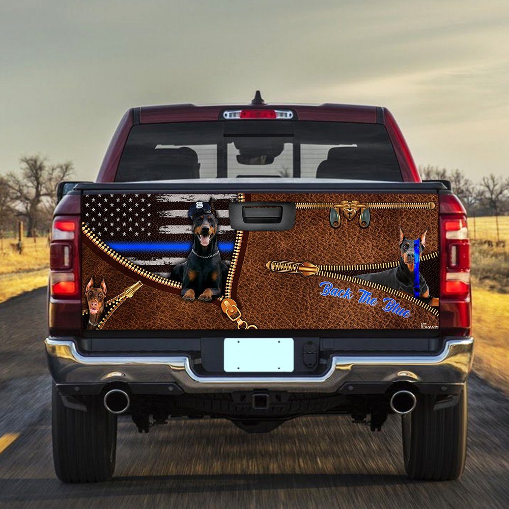Dobermann Back The Blue Truck Tailgate Decal Sticker Wrap