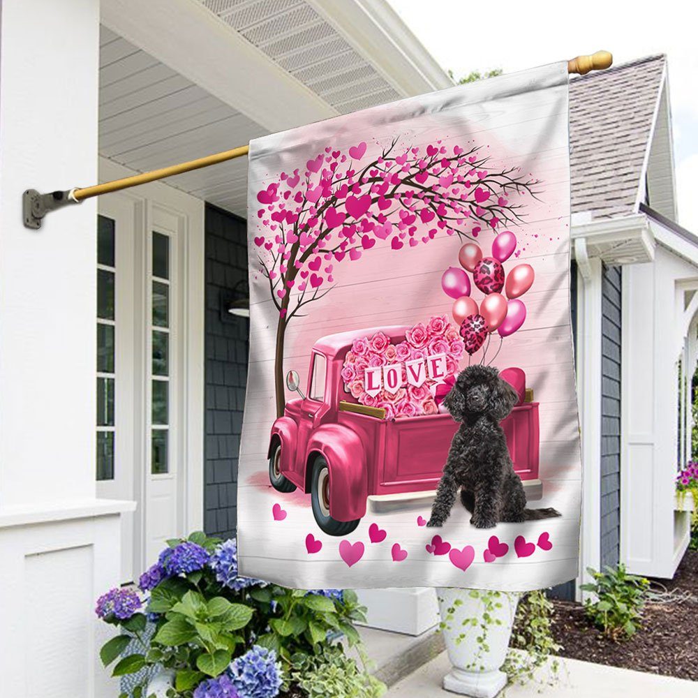 Dog Flag Valentine Black Poodle Flag QTR380Fv25