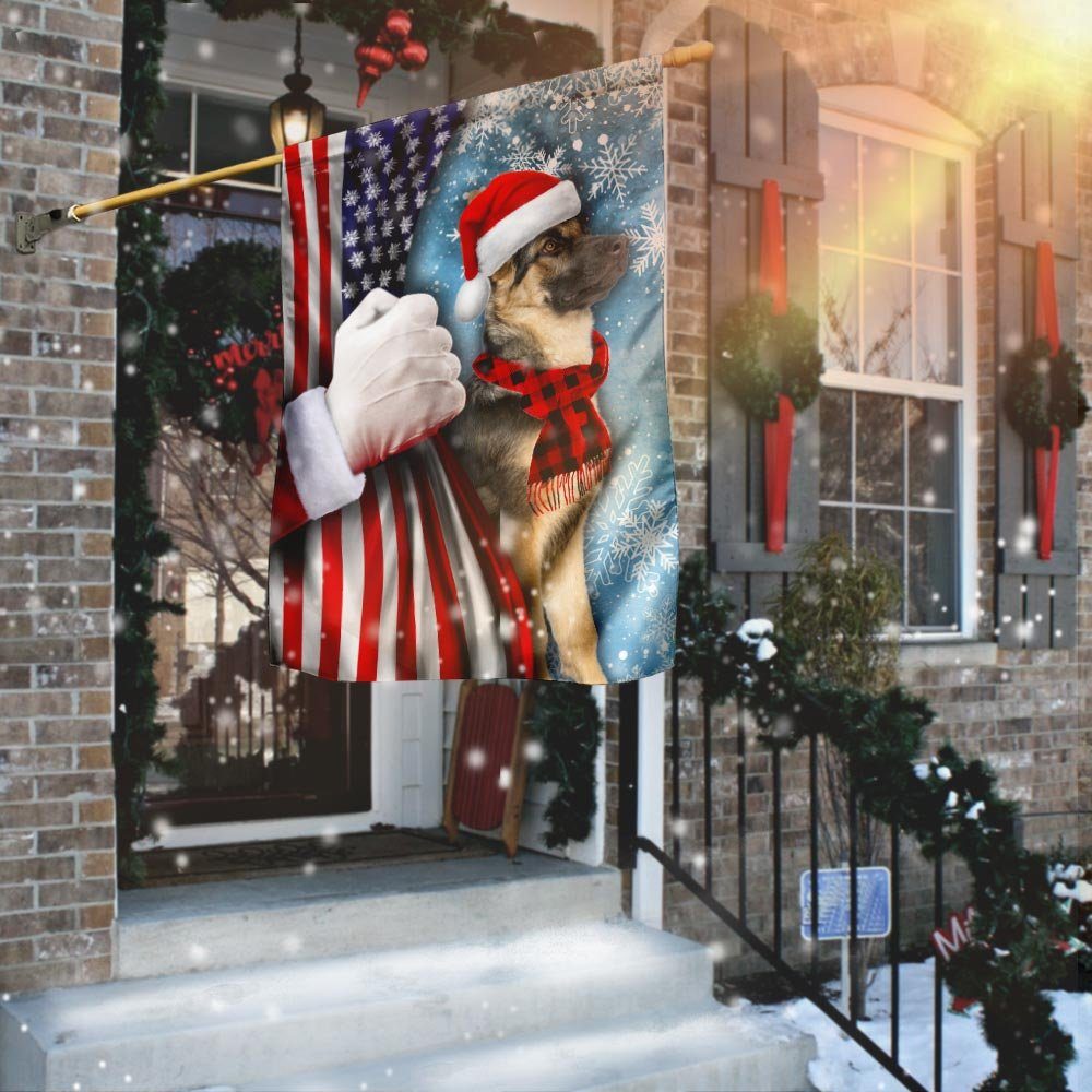 Dog German Shepherd Through The Snow Flag