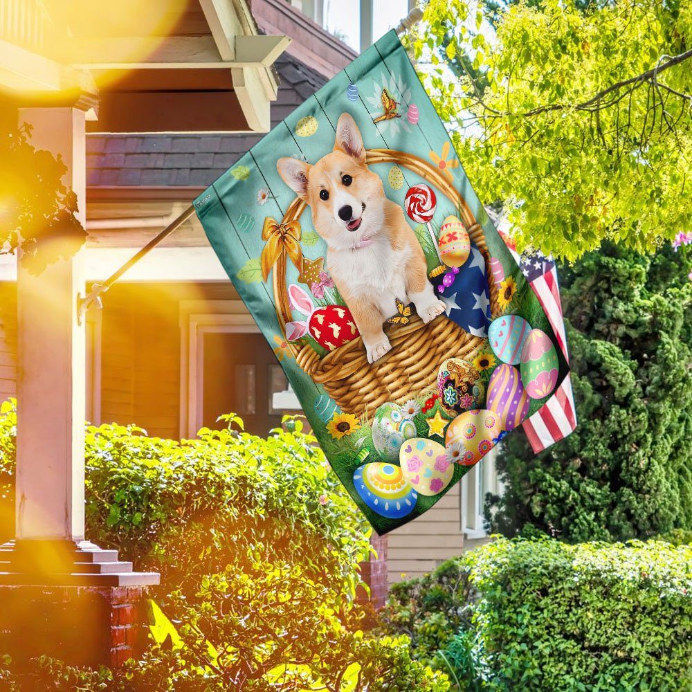Easter Bunny Eggs Corgi Flag