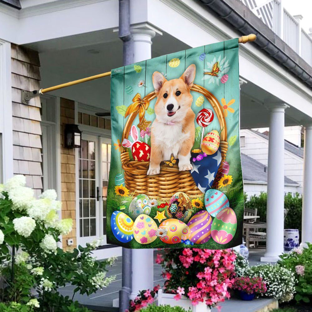 Easter Bunny Eggs Corgi Flag
