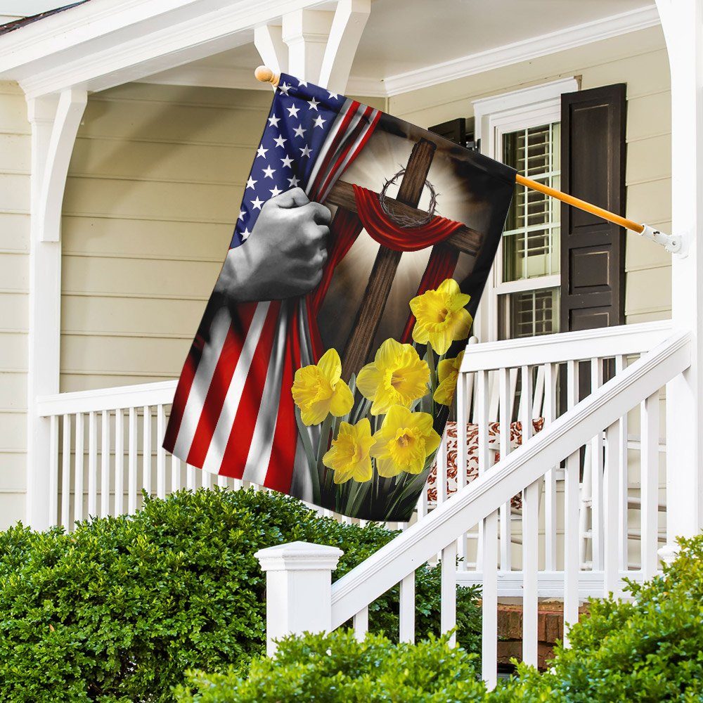 Easter Daffodils Christian Cross American US Flag