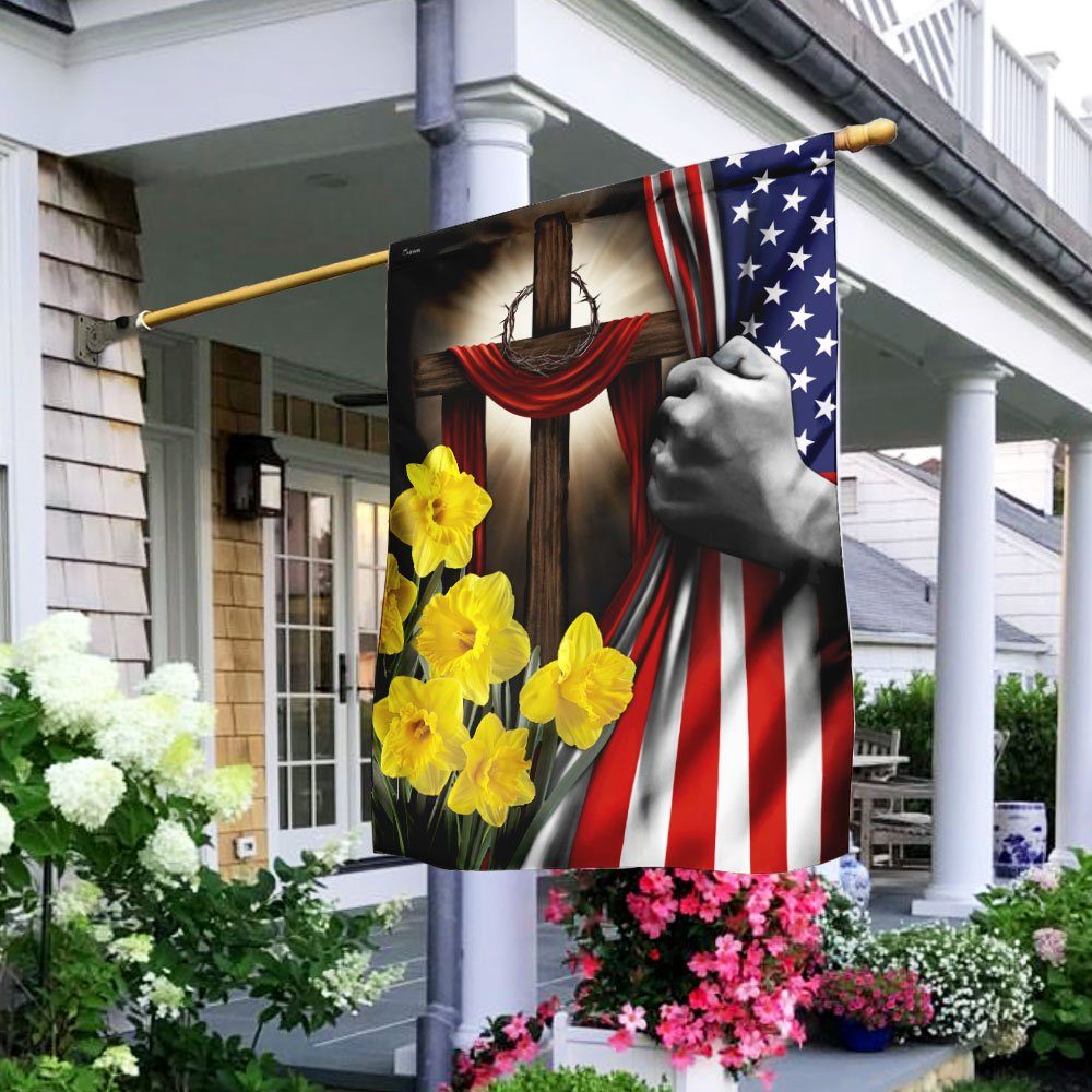 Easter Daffodils Christian Cross American US Flag