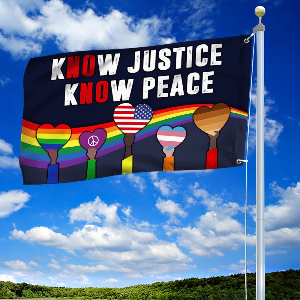 Equality Flag Know Justice Know Peace Rainbow LGBT Grommet Flag QTR267GF