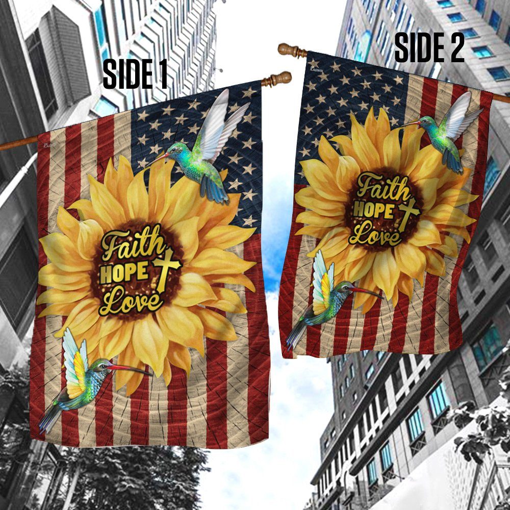 Faith, Hope, Love, Hummingbirds Sunflower American Flag TPT98F