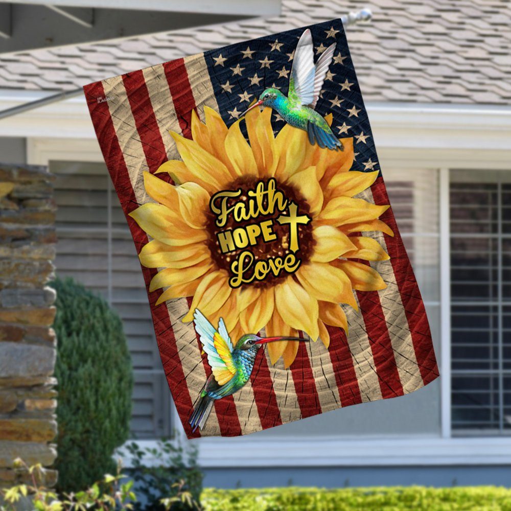 Faith, Hope, Love, Hummingbirds Sunflower American Flag TPT98F