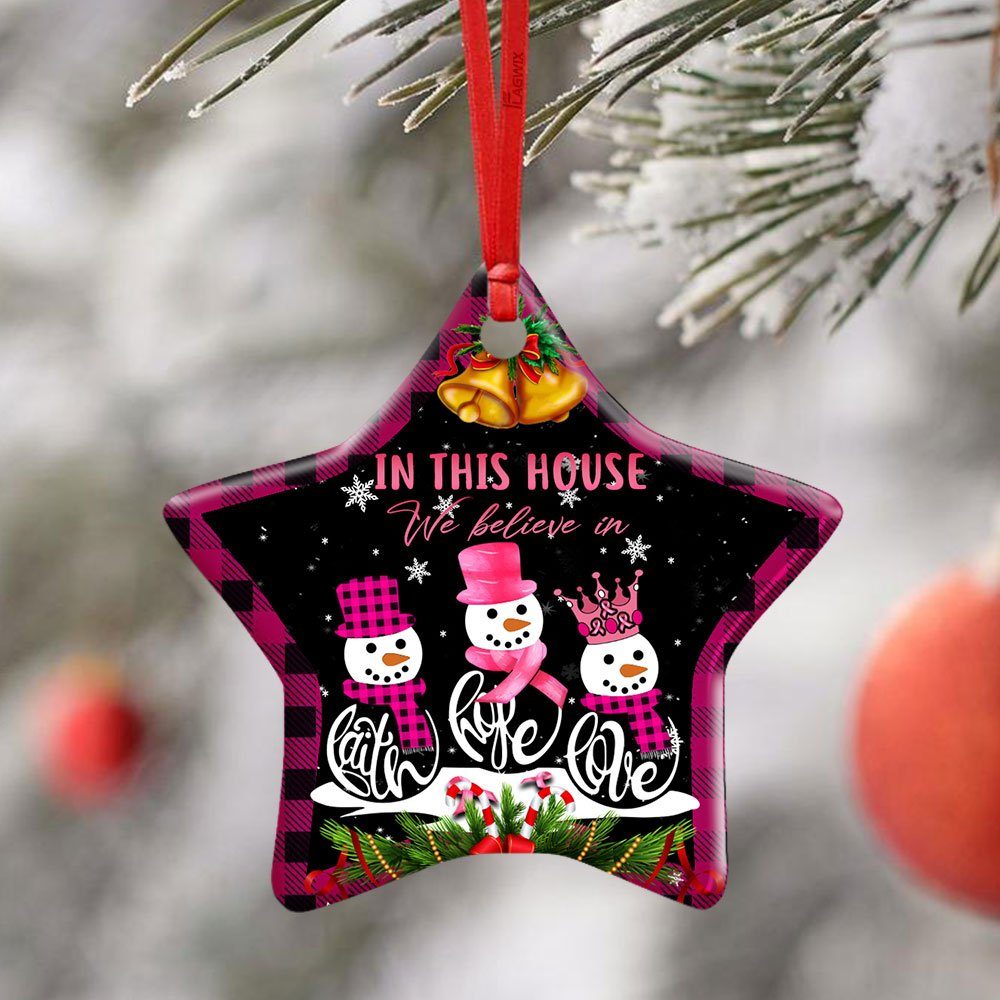 Faith Hope Love Breast Cancer Awareness Flagwix™ Ceramic Ornament