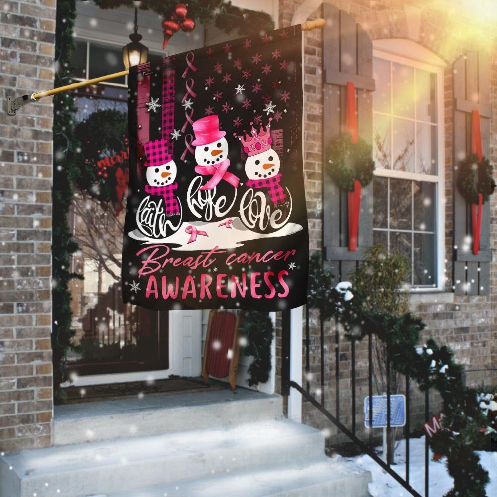 Faith Hope Love Breast Cancer Awareness Snowman Christmas Flag