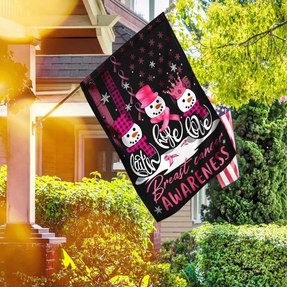 Faith Hope Love Breast Cancer Awareness Snowman Christmas Flag