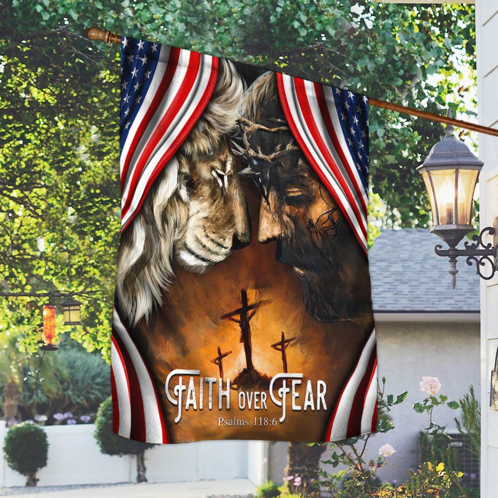 Faith Over Fear. Jesus And Lion American Flag THH3669F