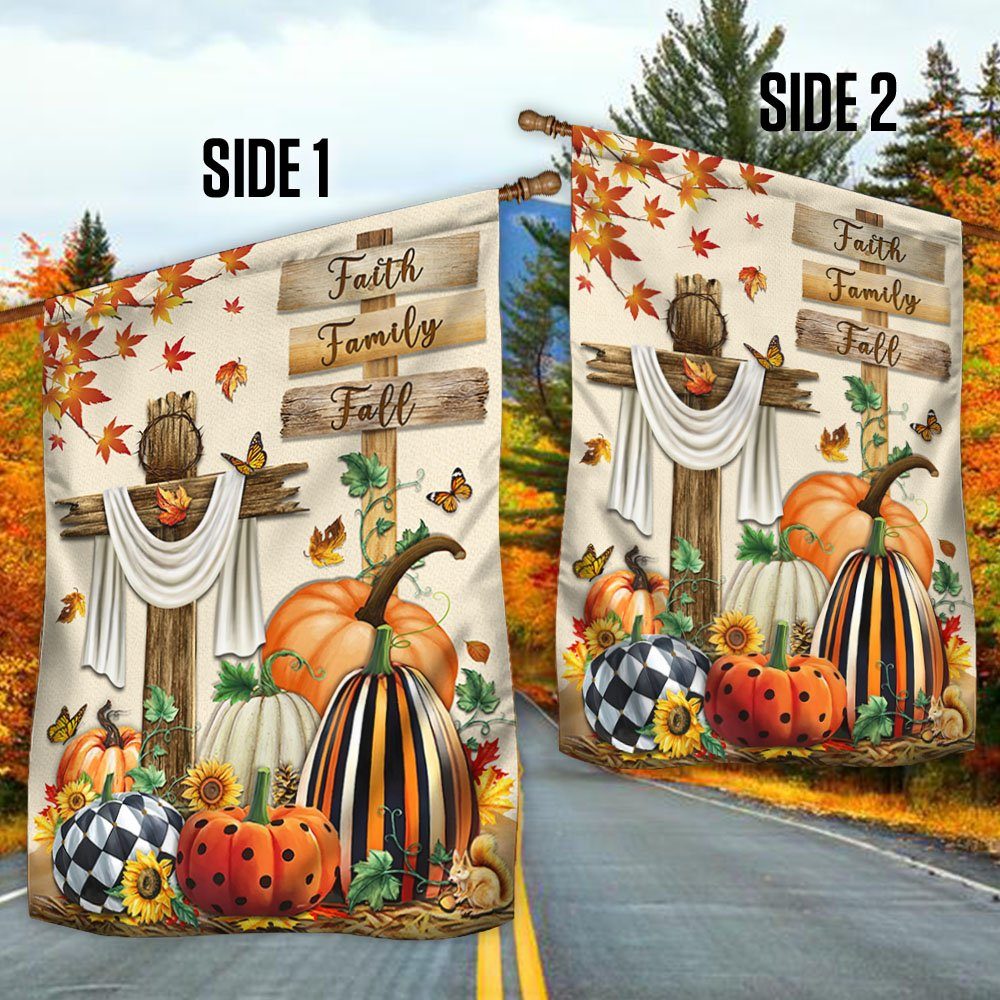 Fall Flag Faith, Family, Fall Christian Cross Thanksgiving Flag TPT352F