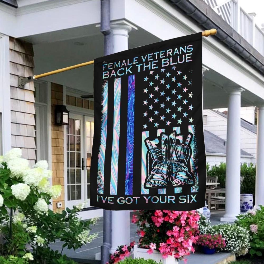 Female Veteran Back The Blue Flag