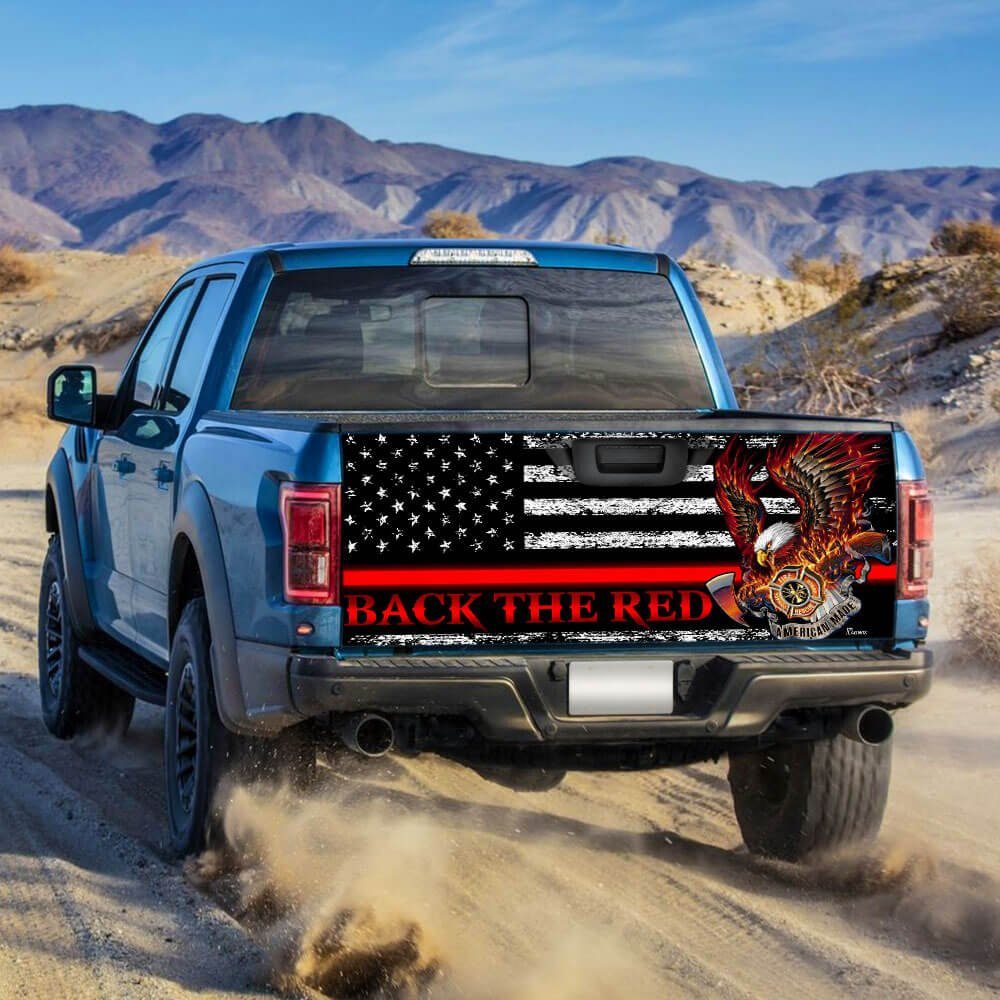 Firefighter. Back The Red. Truck Tailgate Decal Sticker Wrap