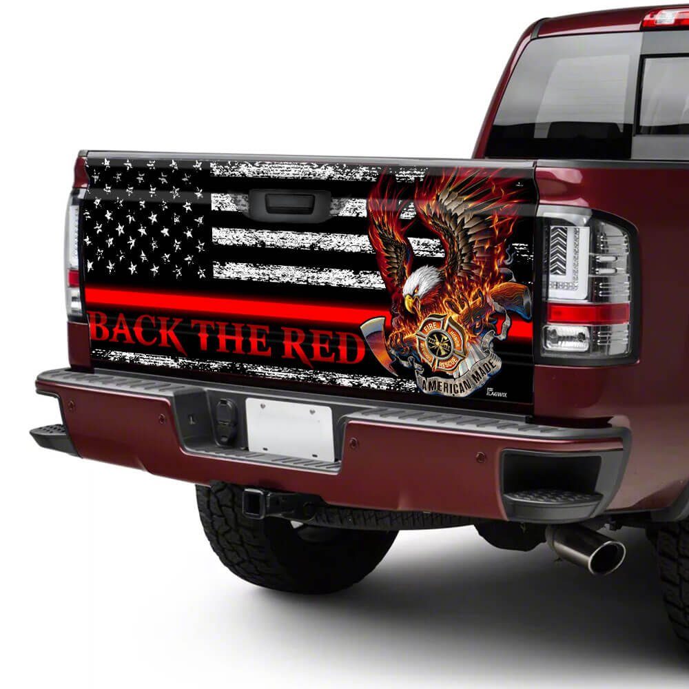 Firefighter. Back The Red. Truck Tailgate Decal Sticker Wrap - Flagwix