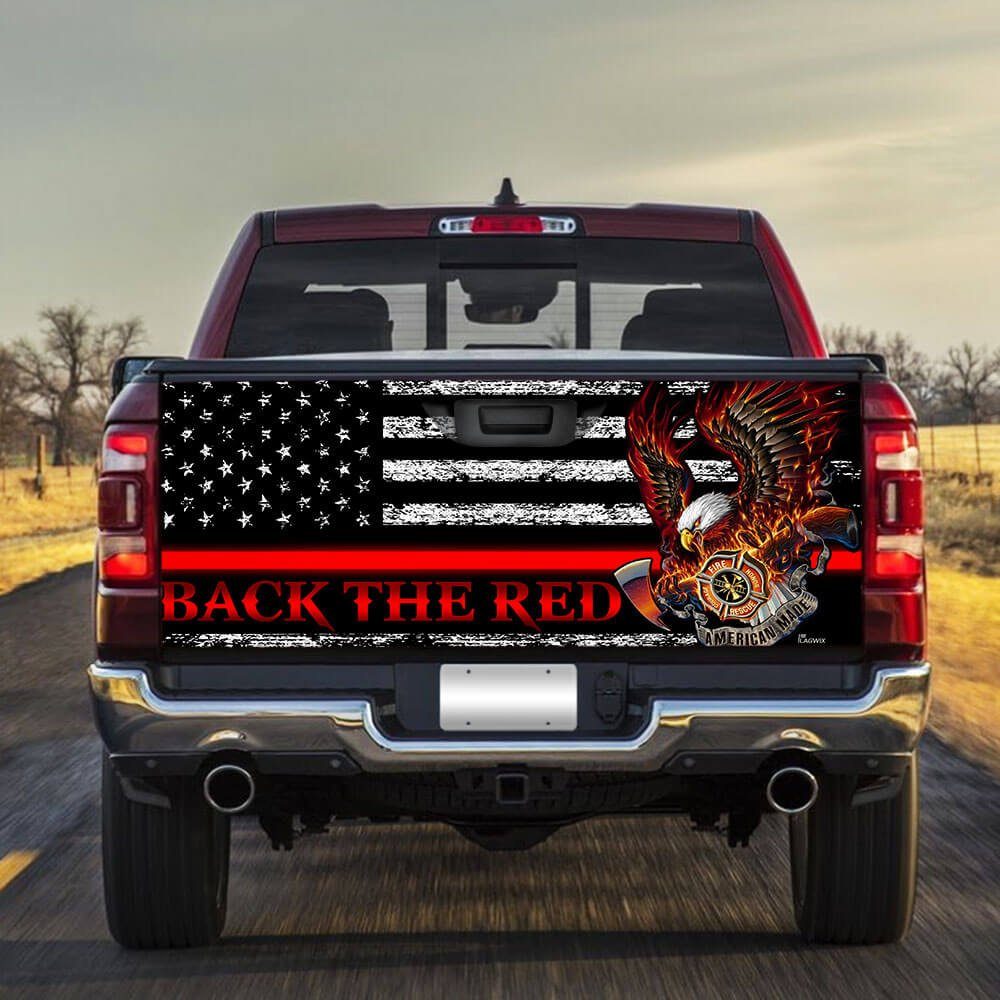 Firefighter. Back The Red. Truck Tailgate Decal Sticker Wrap