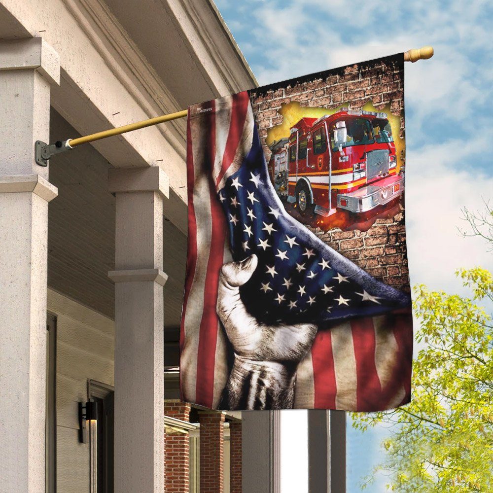 Firefighter. Fire Truck Flag