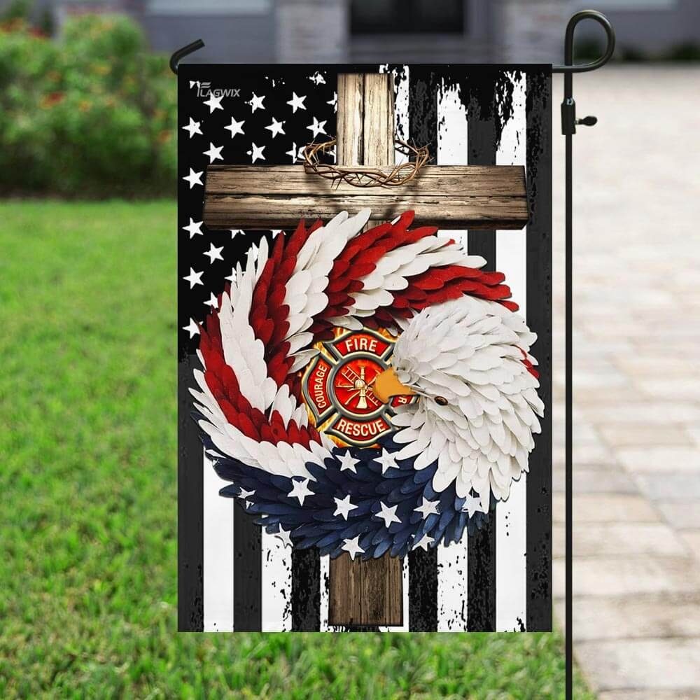 Firefighter Eagle Wreath. Christian Cross Flag Firefighter Eagle Wreath. Christian Cross Flag