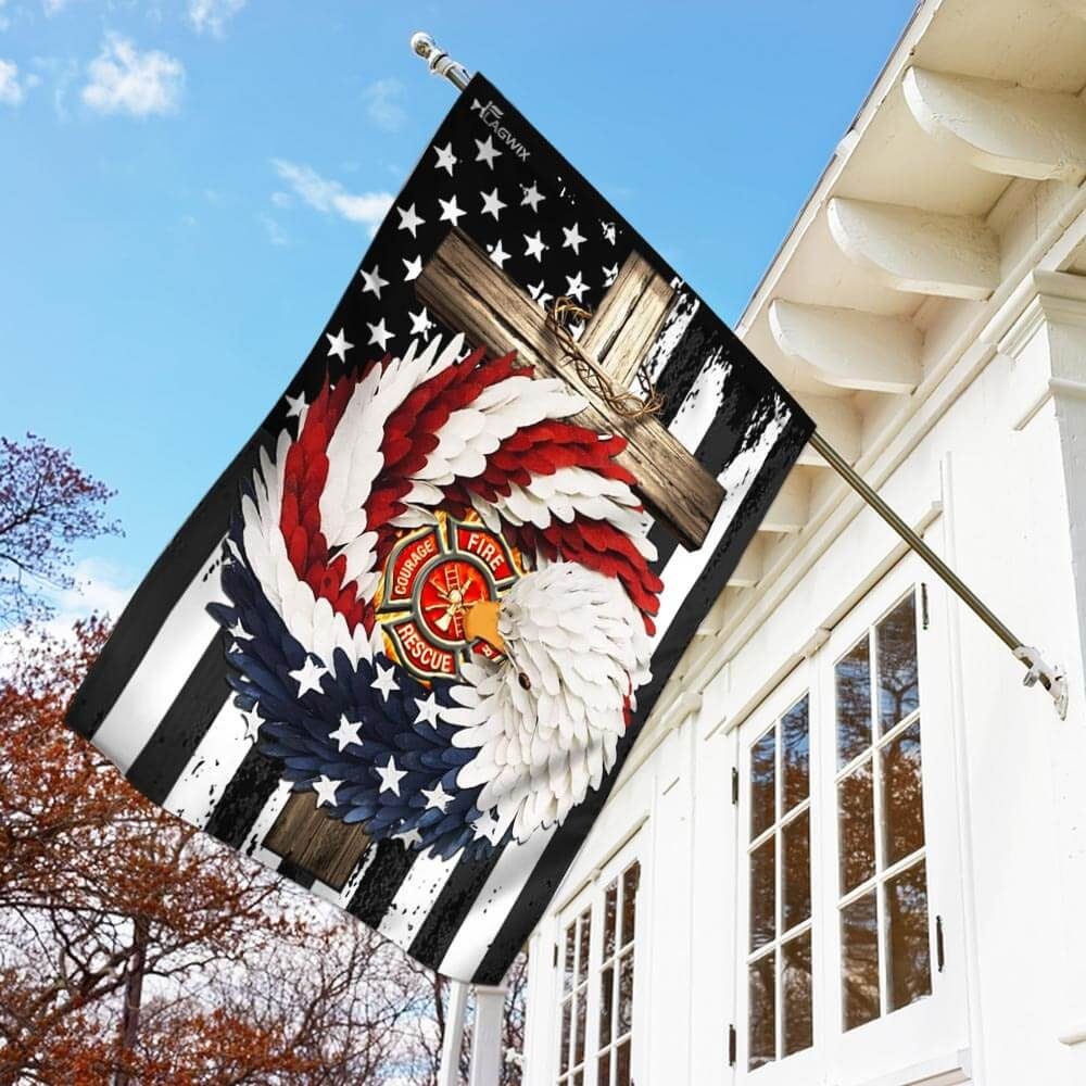 Firefighter Eagle Wreath. Christian Cross Flag Firefighter Eagle Wreath. Christian Cross Flag