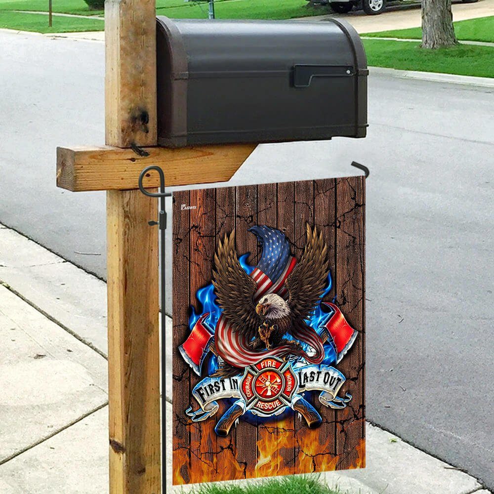 First In Last Out Thin Red Line Flag First In Last Out Thin Red Line Flag