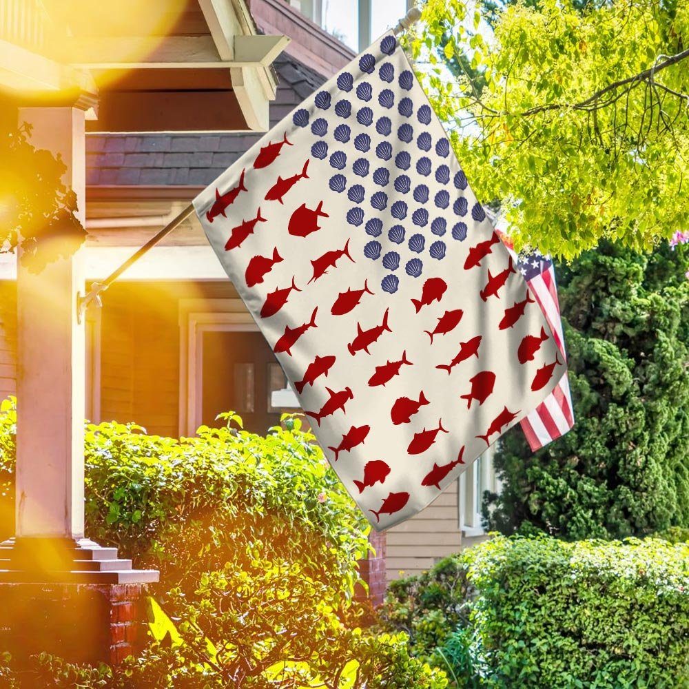 Fish And Shell American Flag
