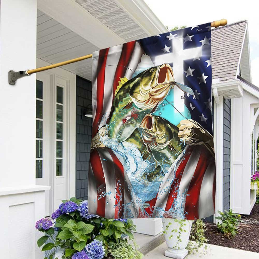 Fishing Christian Cross US Flag DBD3113F
