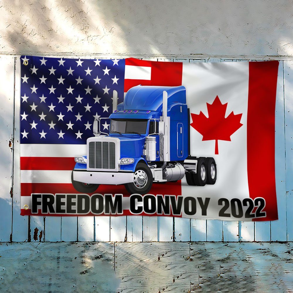 Freedom Convoy 2022 Grommet Flag, Truckers For Freedom, Canadian Trucker, Mandate Freedom, Thank You Truckers, Canadian American Flag QNN703GFv1 Freedom Convoy 2022 Grommet Flag, Truckers For Freedom, Canadian Trucker, Mandate Freedom, Thank You Truckers, Canadian American Flag QNN703GFv1