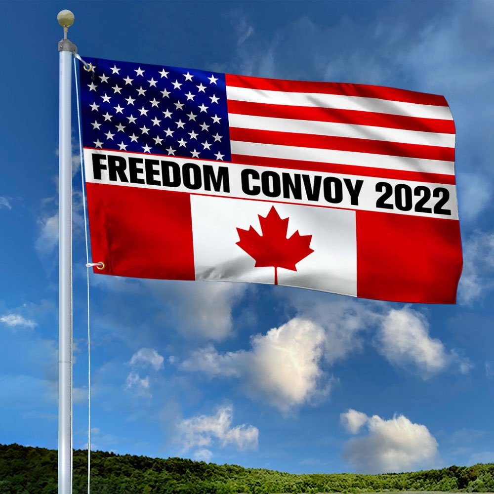 Freedom Convoy 2022 Grommet Flag, Truckers For Freedom, Mandate Freedom, Canadian American Grommet Flag QNN702GFv1