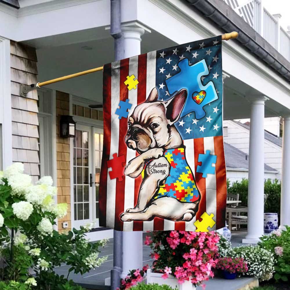 French Bulldog Strong Autism Awareness Flag