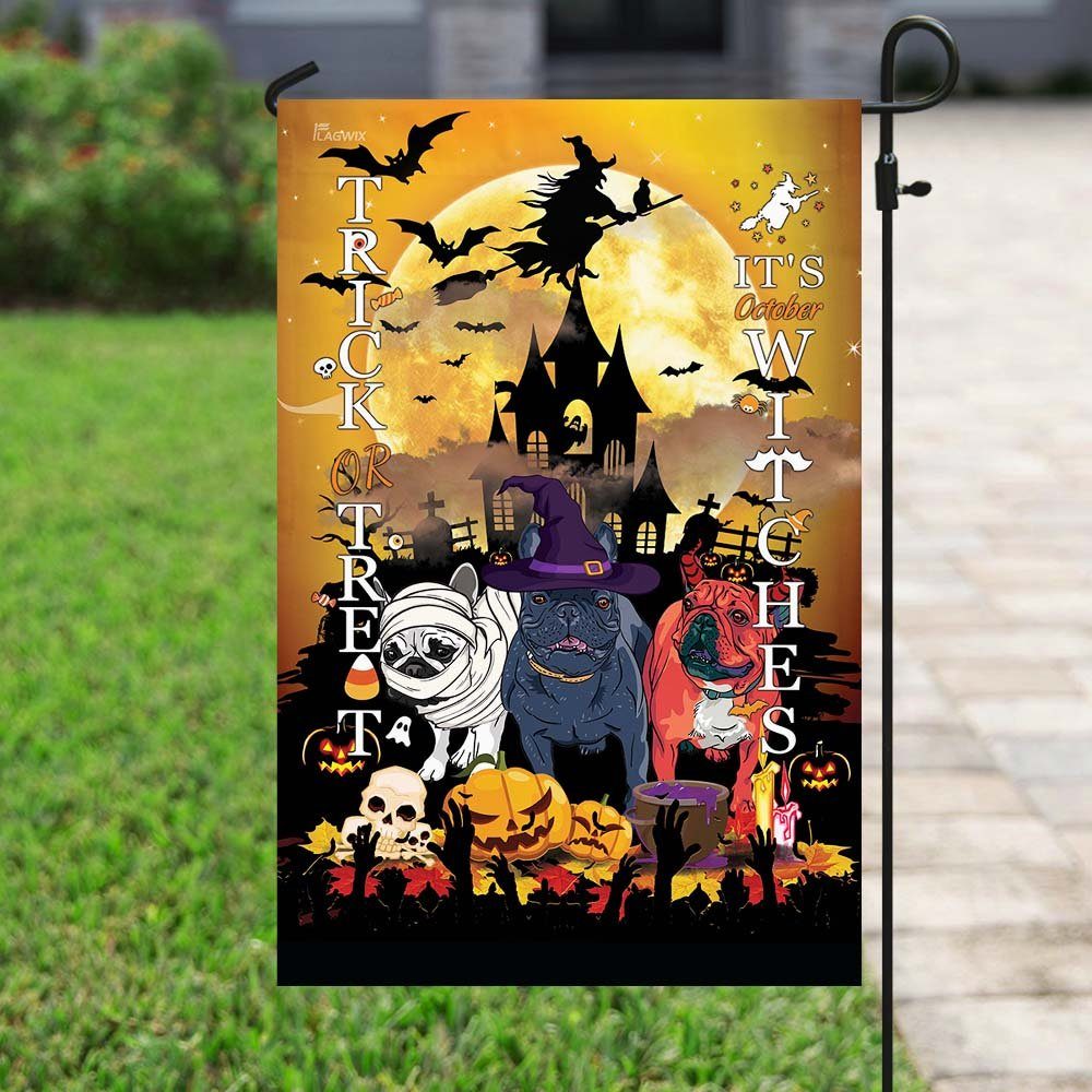Frenchie Bulldog. Trick Or Treat Halloween Pumpkin Flag Frenchie Bulldog. Trick Or Treat Halloween Pumpkin Flag
