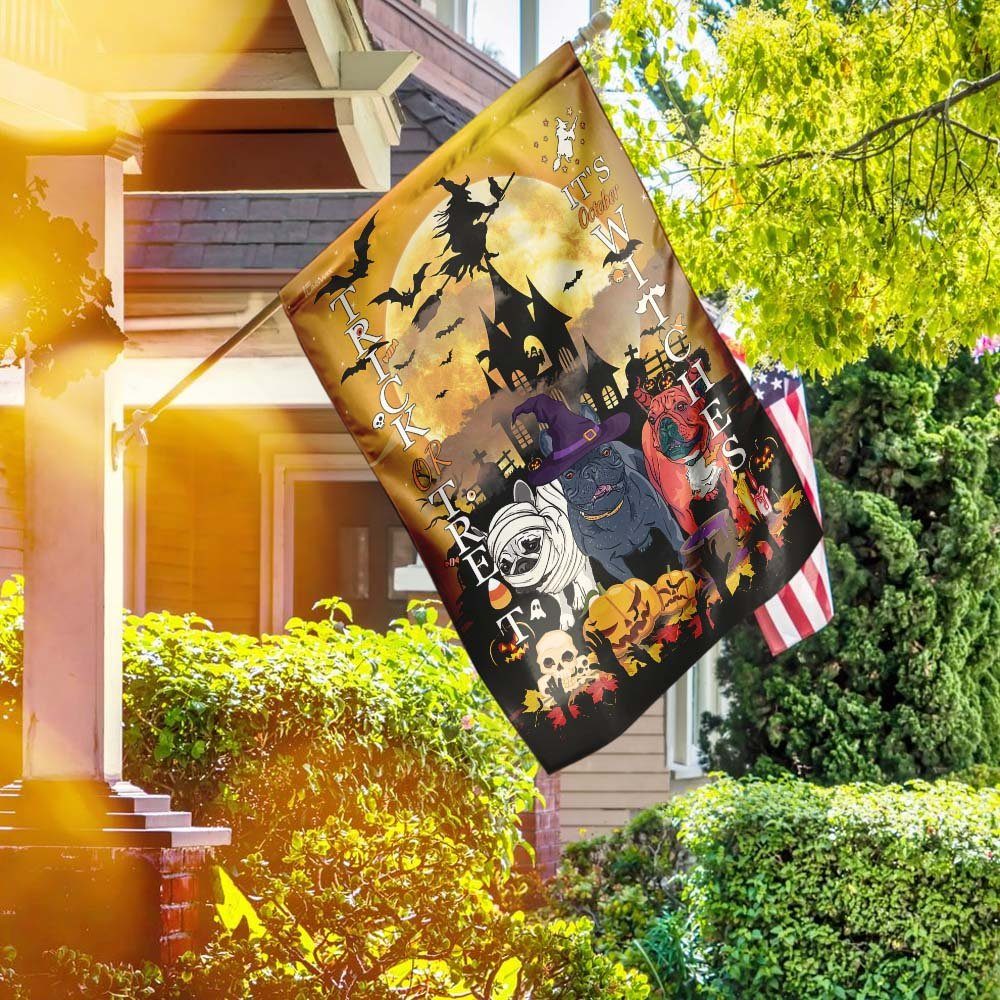 Frenchie Bulldog. Trick Or Treat Halloween Pumpkin Flag