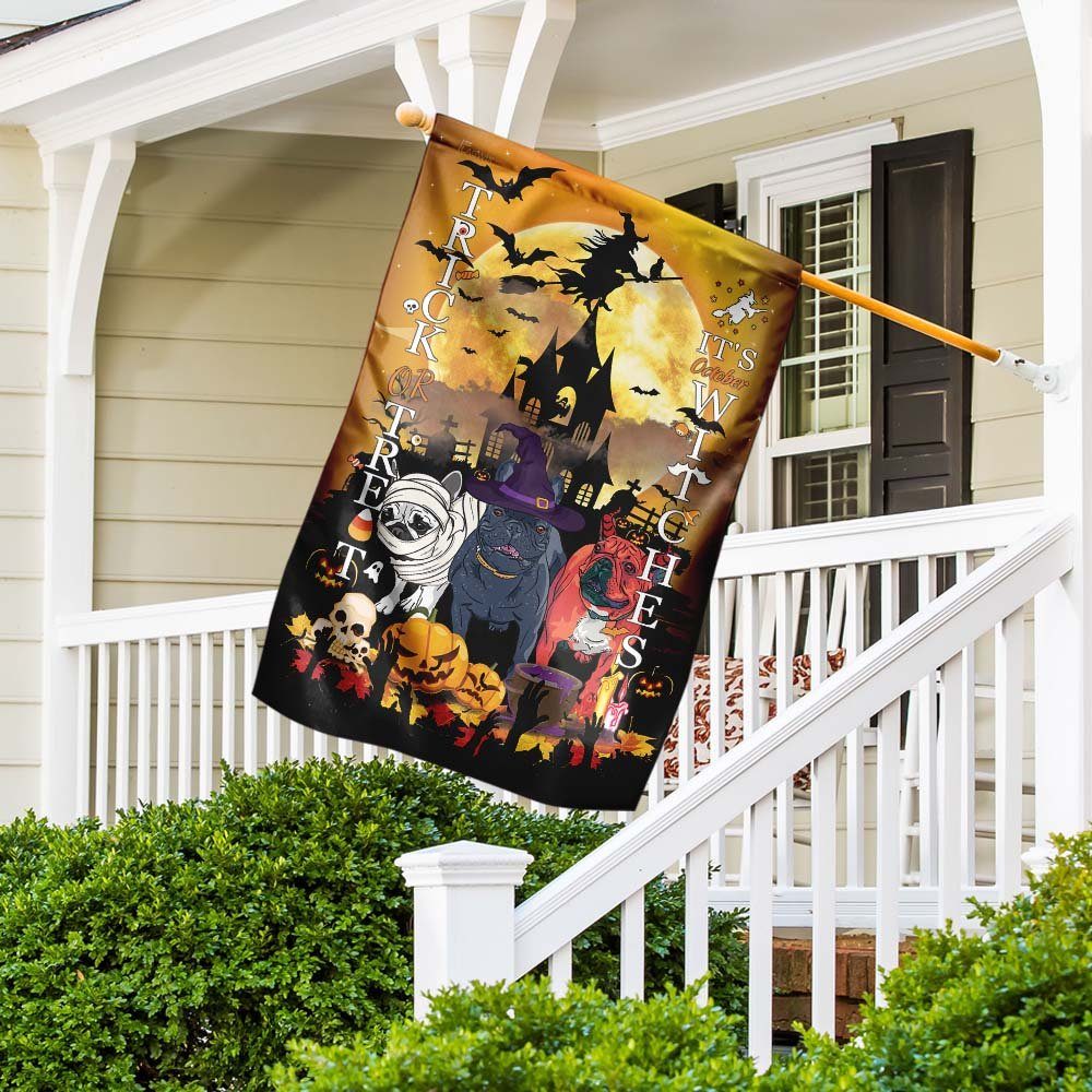 Frenchie Bulldog. Trick Or Treat Halloween Pumpkin Flag