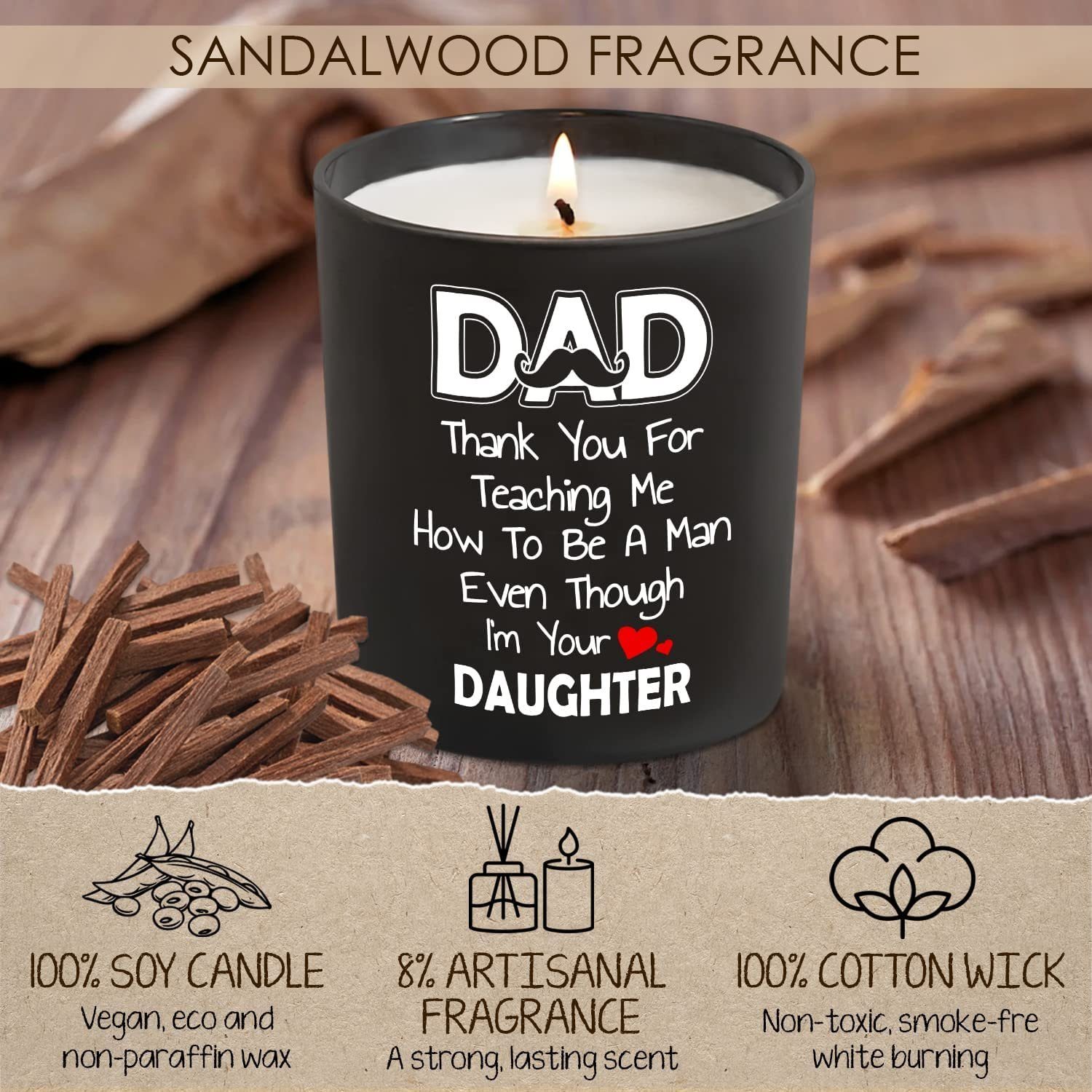 Funny Dad Gifts from Daughter – Sandalwood Scented Candle 10oz