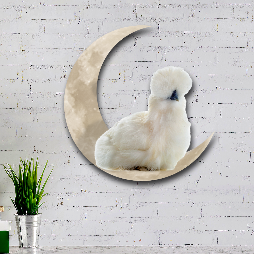 Furry Silkie Chicken And Moon Hanging Metal Sign QNK1005MSv1a