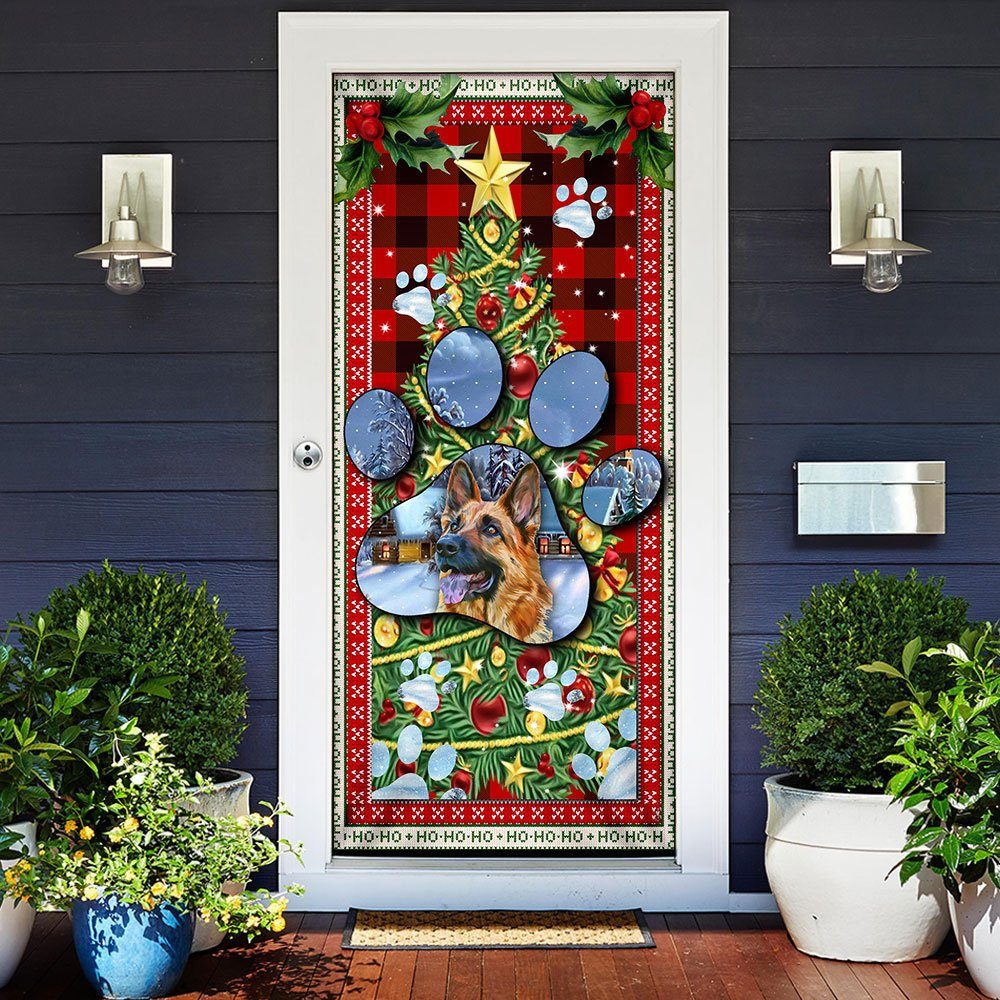 German Shepherd. Dog Paw Christmas Door Cover