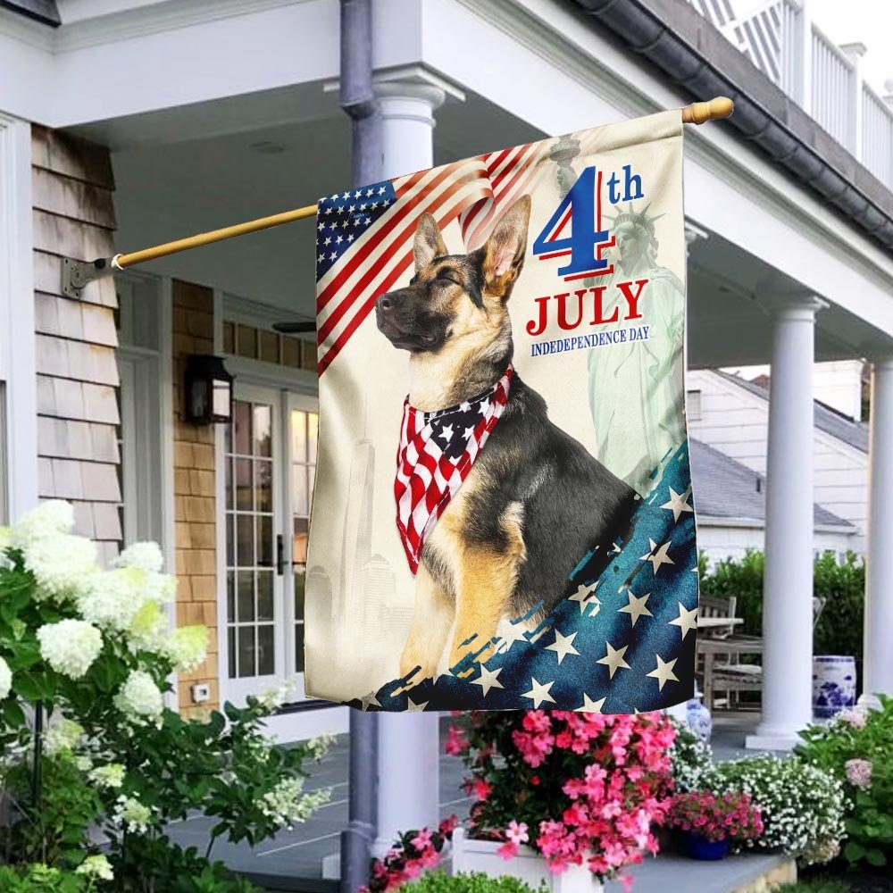 German Shepherd. Happy 4th Of July American Flag