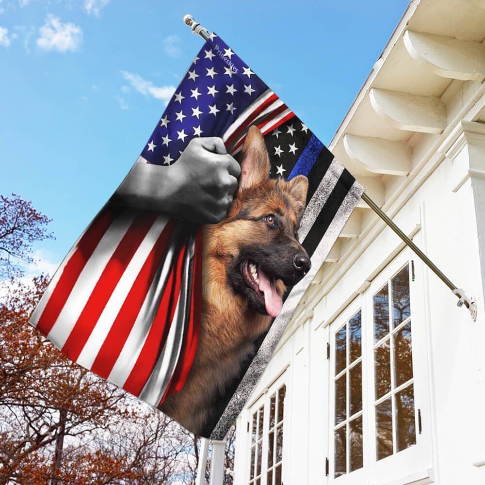 German Shepherd. The Thin Blue Line America US Flag