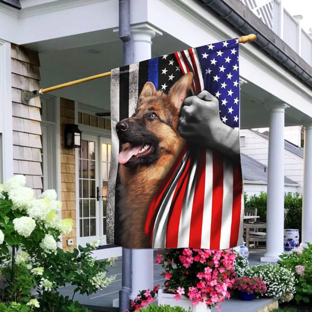 German Shepherd. The Thin Blue Line America US Flag