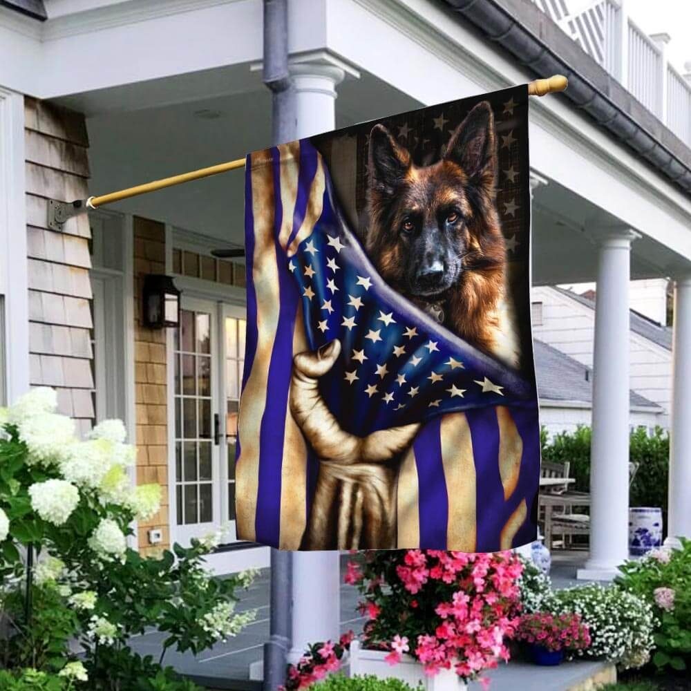 German Shepherd. The Thin Blue Line American Flag