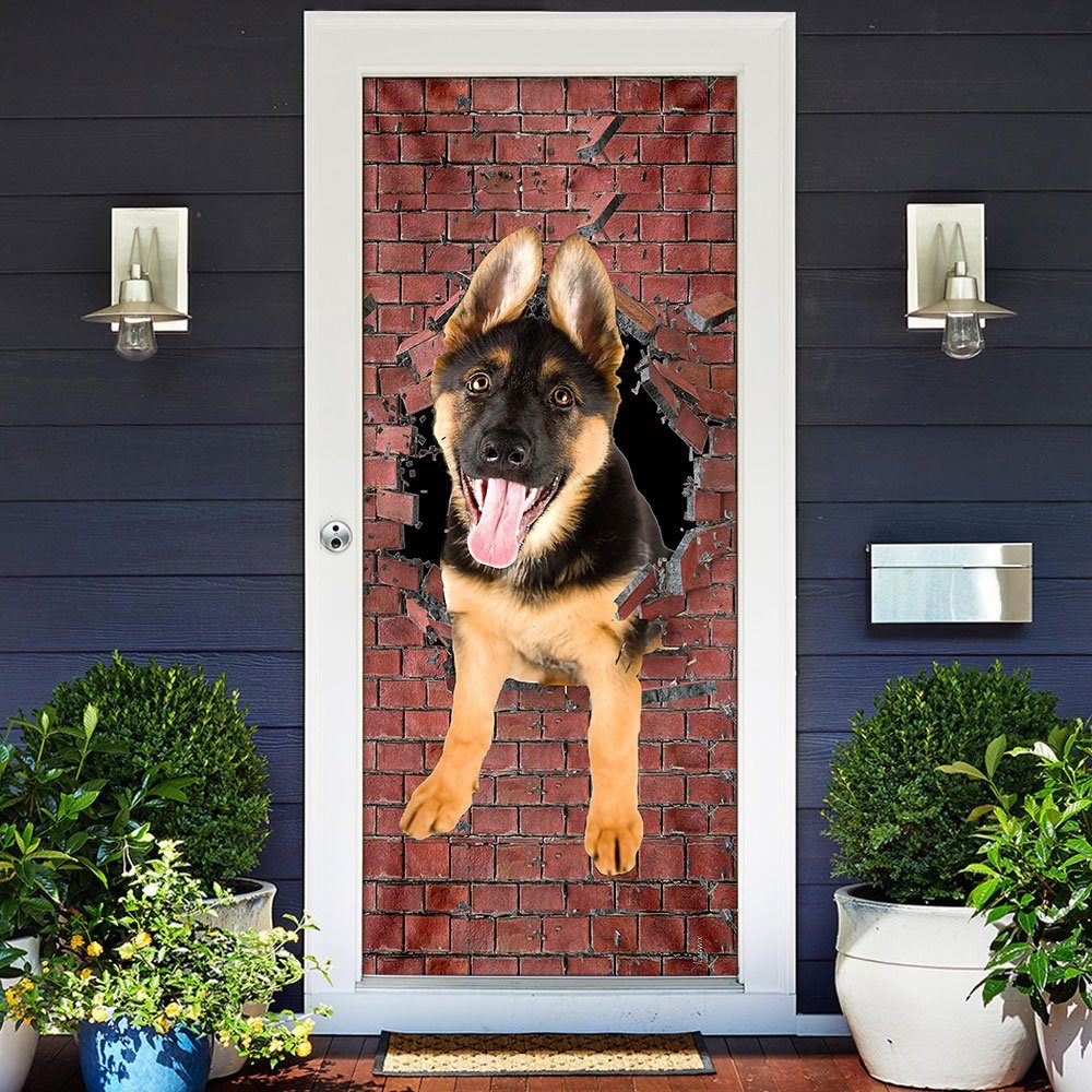 German Shepherd Broken Wall. Dog Lover Door Cover