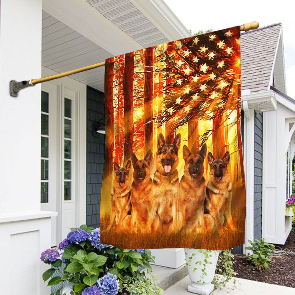 German Shepherd Flag Dogs In American Sunset DDH2893Fv2