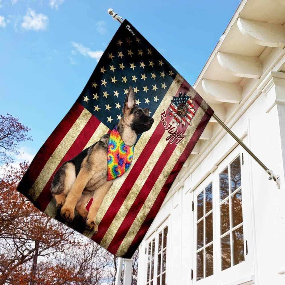 German Shepherd Hippy American US Flag