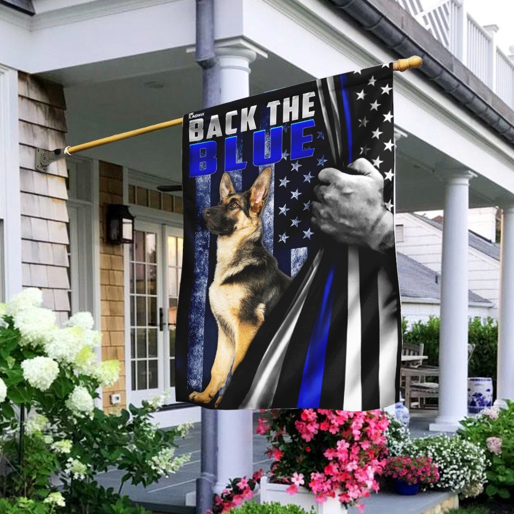 German Shepherd Police Dog Back The Blue Flag