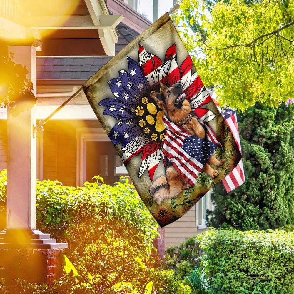 German Shepherd Sunflower American Flag